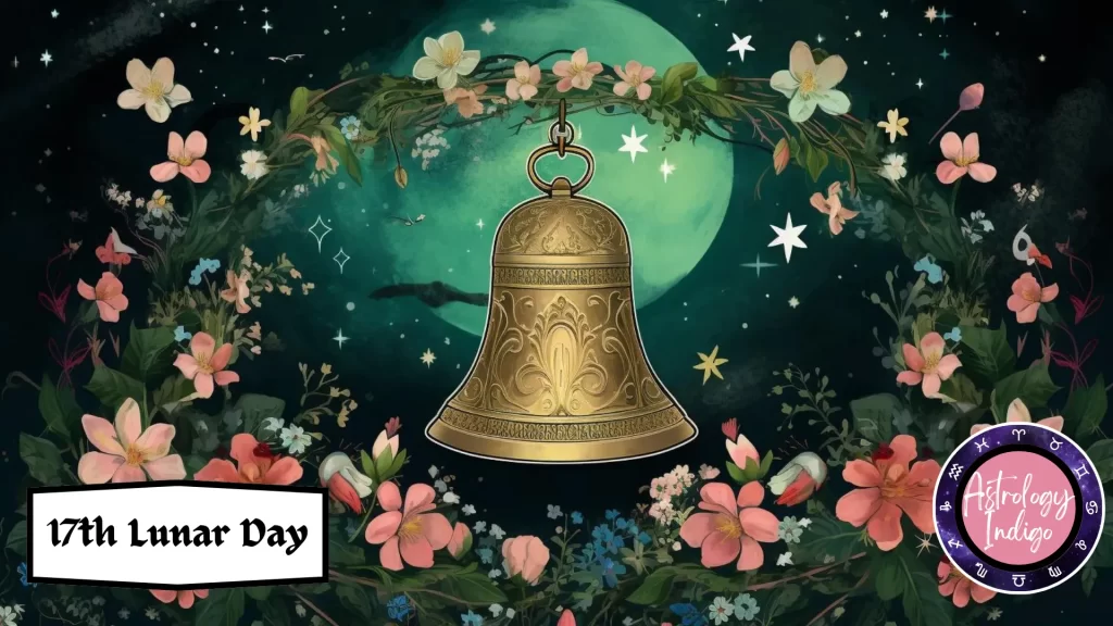 A Bell floats in front of the night sky surrounded by flowers and stars