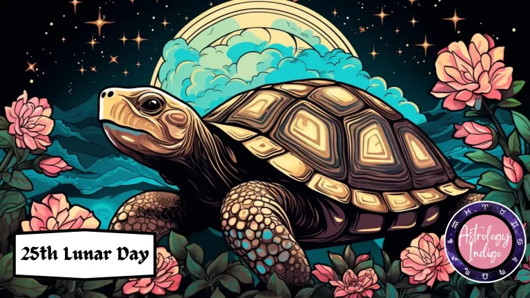 A golden turtle sits in a field of flowers by the sea in front of the moon