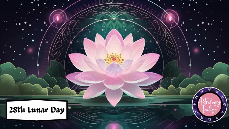 A pink lotus opens in front of the night sky with lights surrounding it