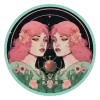 Illustration of a Gemini with two mirrored figures, pink hair, and a floral design.