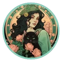 Illustration of a Virgo with dark flowing hair, a green outfit, and floral details.